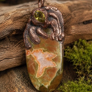 Rainforest Jasper Pendant - USA Handcrafted - Peridot - Copper Jewelry